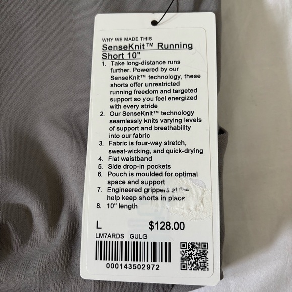 Lululemon Men’s Senseknit Running Short 10" GULG Gulf Gray Men’s Size L - Picture 6 of 6